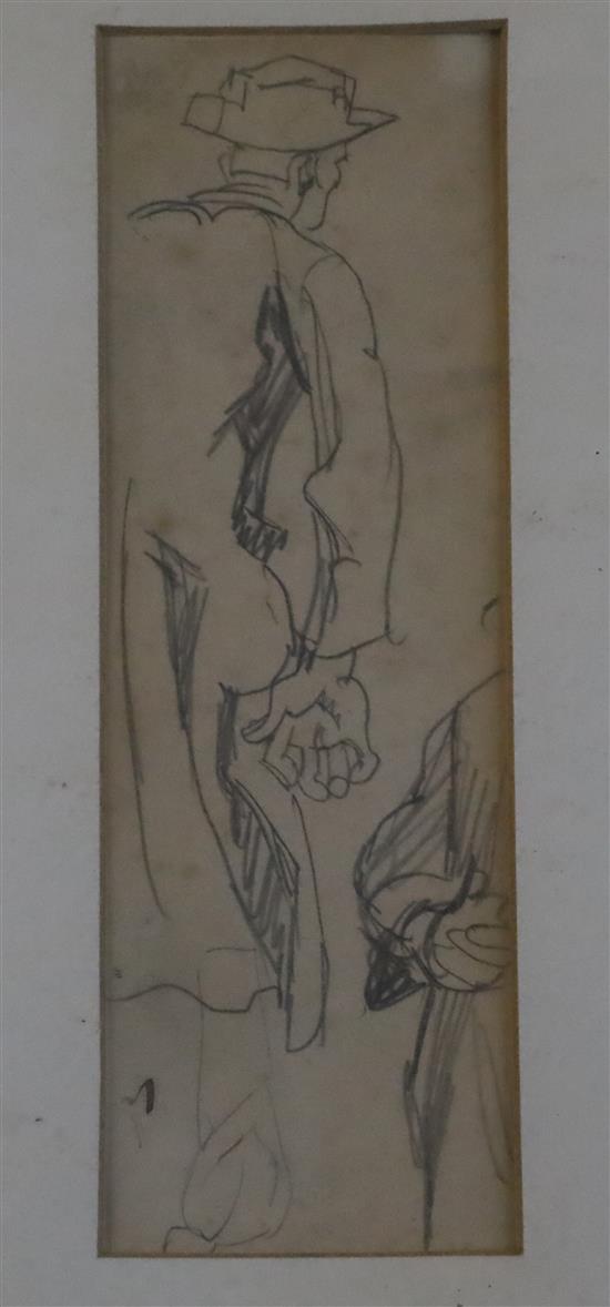 Sir Frank Brangwyn (1867-1956) Study for Cannon Street Station, 5 x 7.25in.; Male figure rear view, 8 x 2.5in. and Study of a sailor, 7